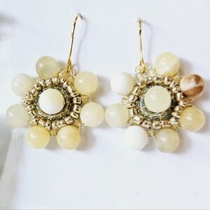 2/$27 | Yellow Marble Mini Shield Beaded Indigenous Hoop Earrings | Handmade